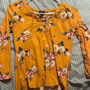 Forever 21 yellow floral shirt